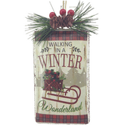 Holiday Time Oversize Rectangle Sled Metal Ornament. Casual Traditional Theme. Handwash Rim. Vintage Design.