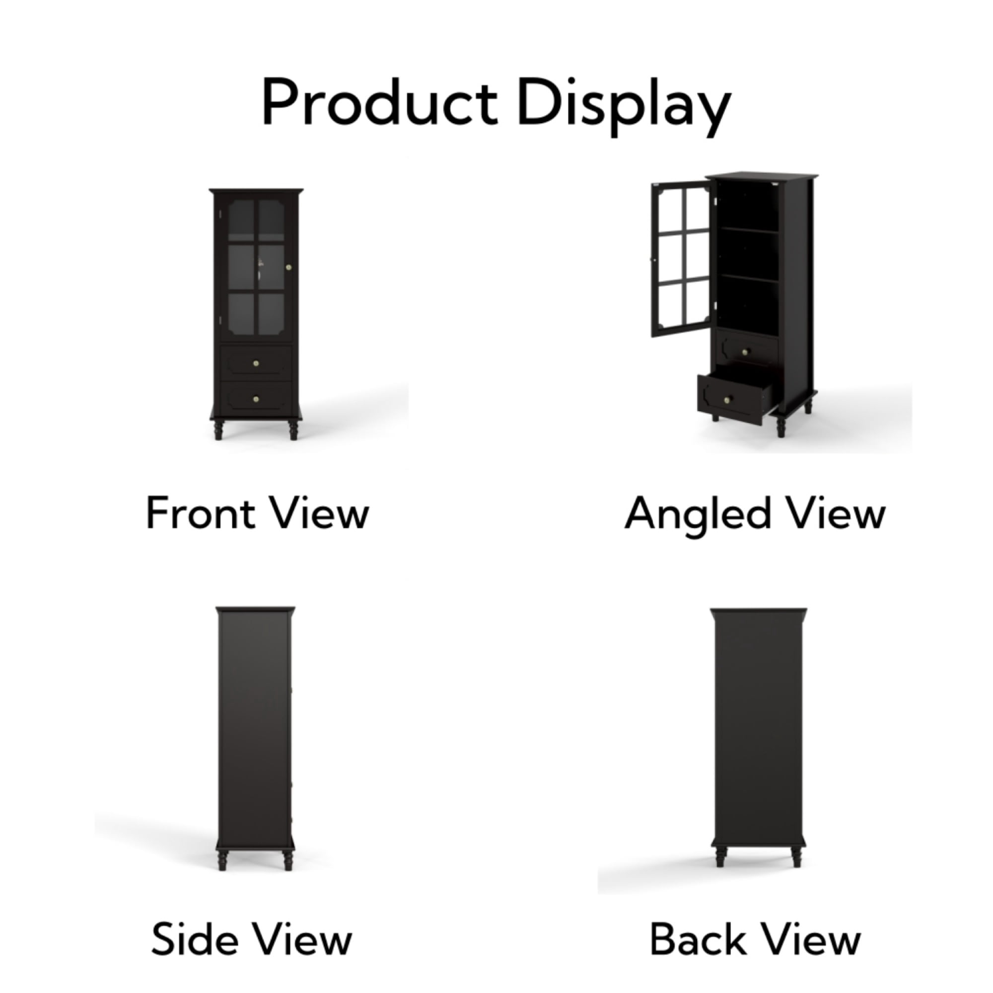 Leumius Minimalism Buffet Cabinet with Glass Doors and Double Drawer, Modern Wooden Storage Sideboard Cupboard for Living room Dining Room Hallway Entryway Black