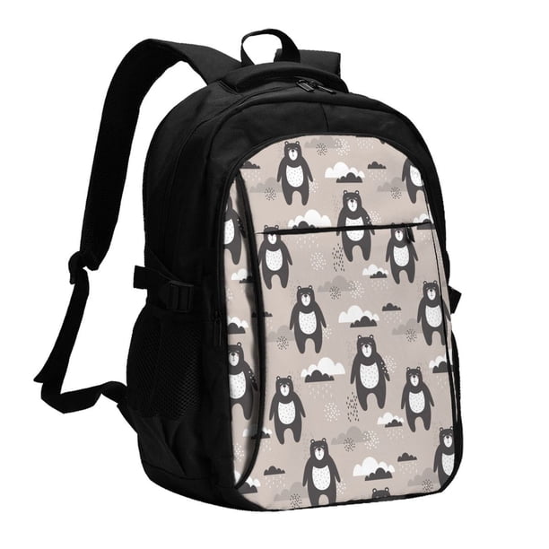Balery Cartoon Bear Brown Mochila con carga USB para hombre y mujer - Mochila impermeable y antirrobo para laptop con puerto USB para viajes, trabajo