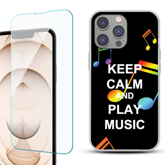 OneToughShield ® for iPhone 15 Pro Max Shockproof Fashion Phone Case, with Tempered Glass Screen Protector - Keep Calm Music