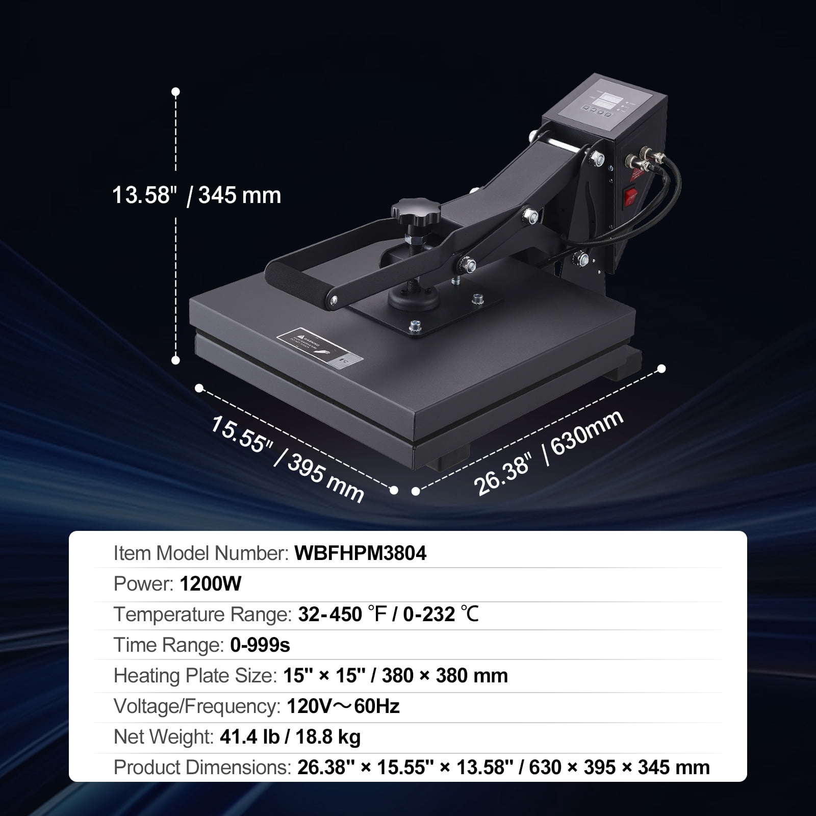 BENTISM Heat Press Machine, 15"x15" Swing Away T Shirt Pressing Machine Multifunction, High Pressure Heat Press Machine for T-Shirt, Power Digital Industrial Sublimation Printer, Black