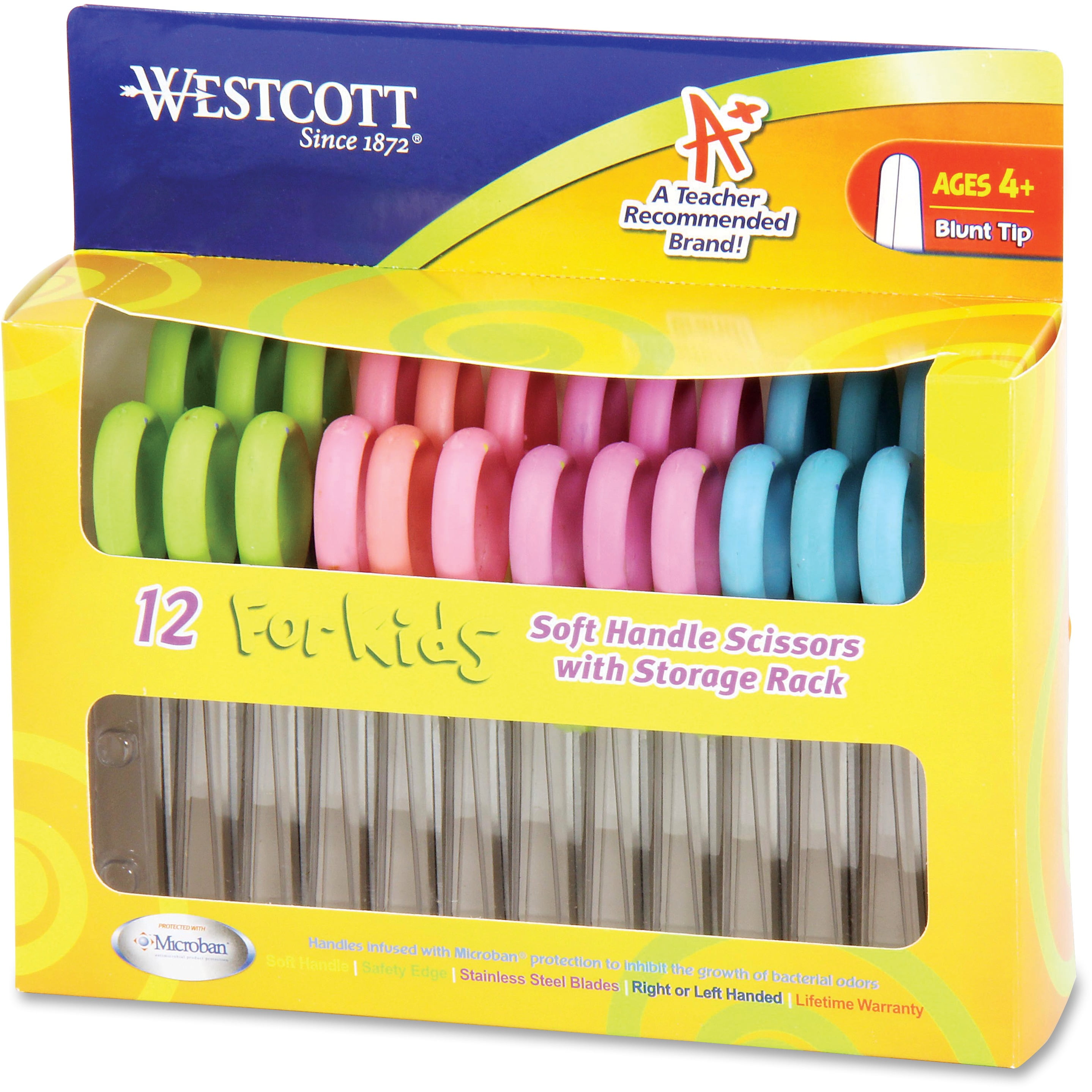 Westcott Kids Soft Handle Scissors with Antimicrobial Protection, 12/Pack, 5' Blunt