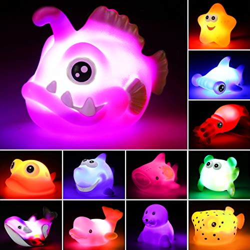 Shower Time Toy Songs with Button Battery Light Up Toy Set Luminous Bath Toys with Cute Animal Lictin Baby Floating Toy 6PCS Bathtub Water Toys