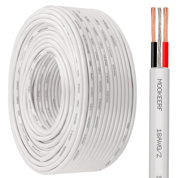 MOOKEERF 18/2 Shielded Wire 200FT 18 AWG 2 Conductor Stranded Shielded Plenum Cable White CL3P Jacket for Security/Alarm/Access Control/Sound-18AWG 2 Conductors Wire