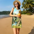 thumbnail image 3 of Lsque Cartoon Mushroom House Pattern Summer Dresses for Women – Sleeveless T-Shirt Swing Sundress, Perfect for the Beach and Casual Days, 3 of 7