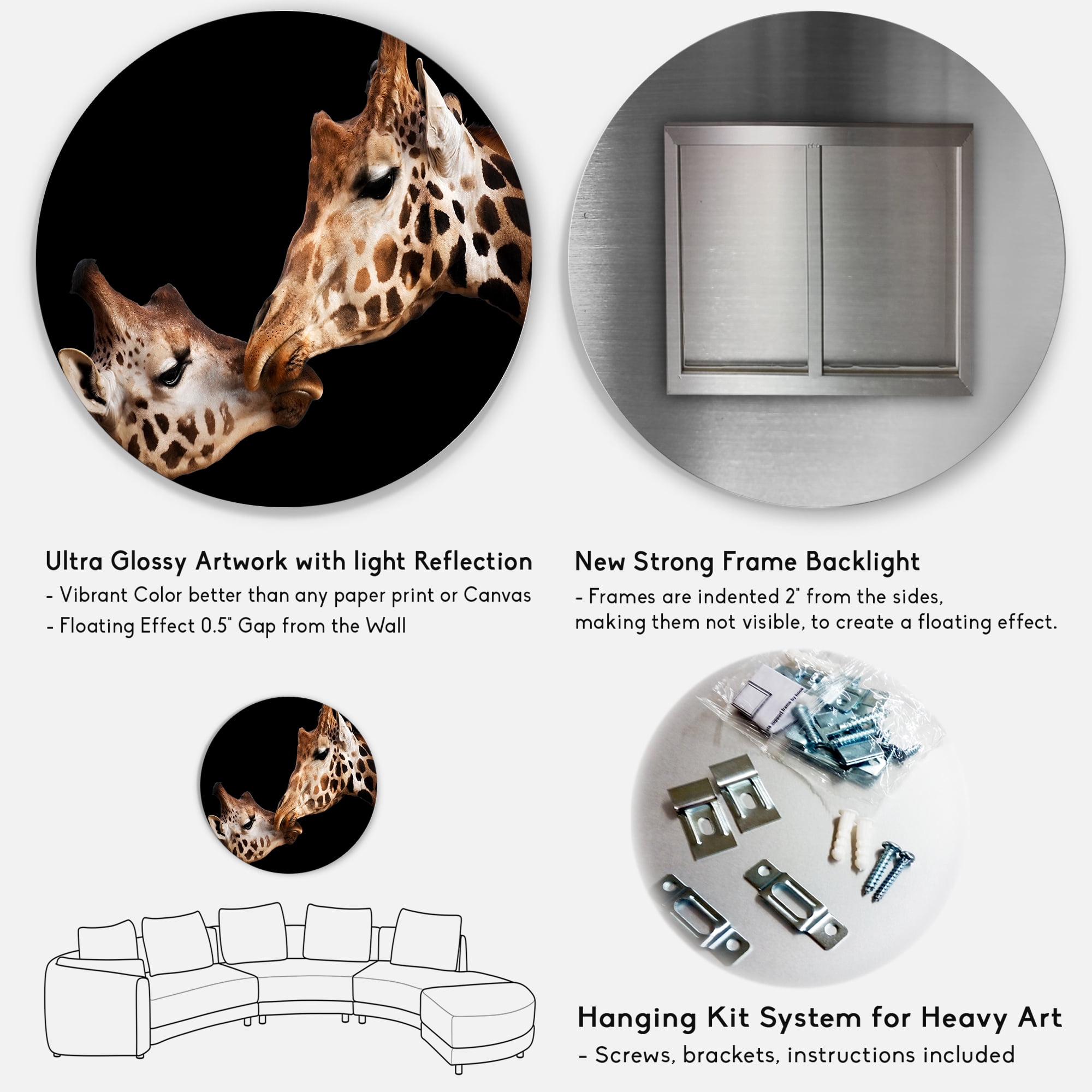 Designart 'Close UP Of Two Giraffes Kissing II' Farmhouse Circle Metal Wall Art 11x11 - Disc of 11