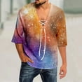 thumbnail image 2 of Men Summer Tops Mens Spring And Summer Casual Tie Dye Print T Shirt Lacing V Neck 3/ 4 Sleeve Tops Band 1 Long Sleeve Turtleneck Men Vintage Raglan Tees Neck Top Holiday Plain Tee Shirts Orange 4XL, 2 of 5