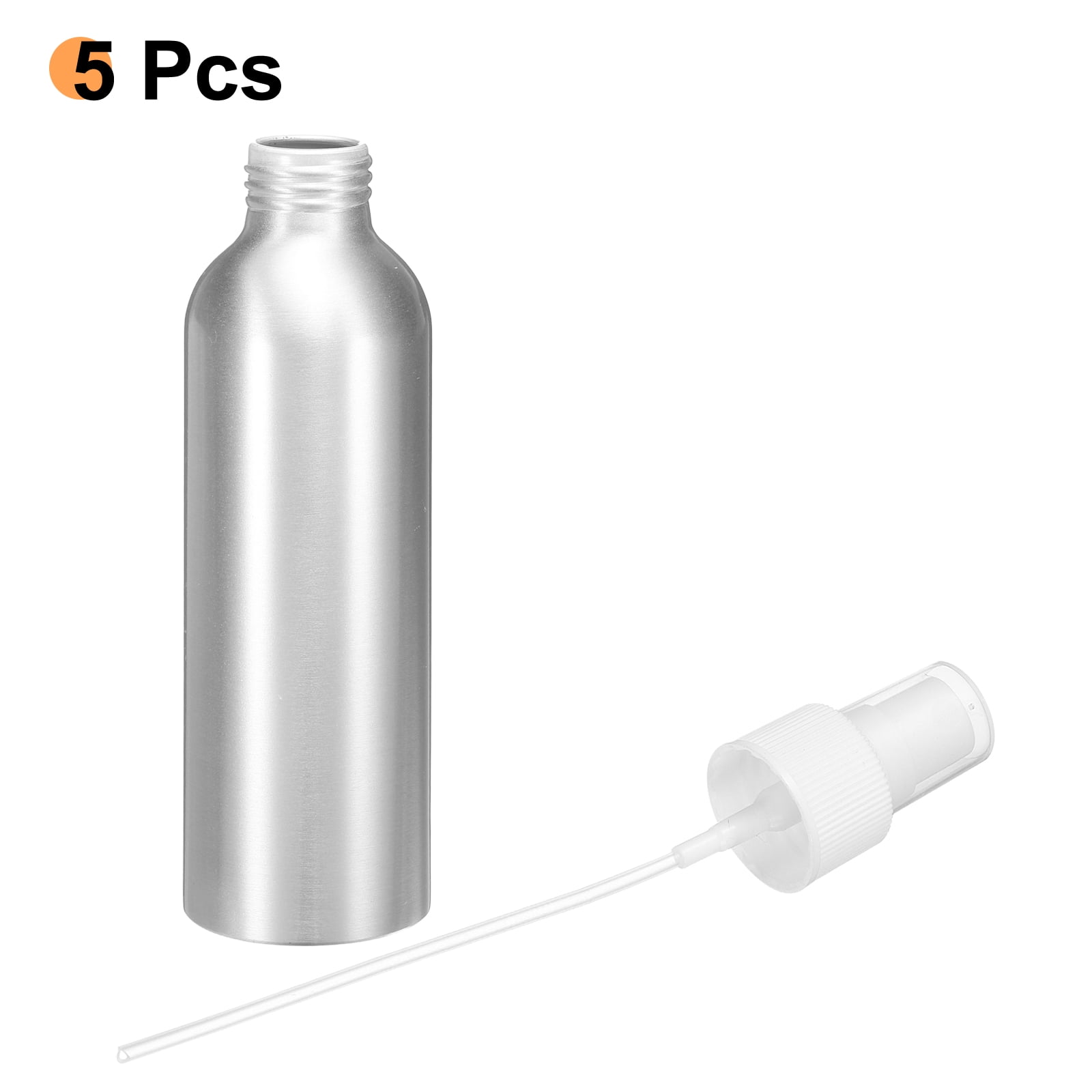 Uxcell 5pcs Aluminum Fine Mist Spray Bottles 150ml/5oz Metal Small Liquid Alcohol Refillable Travel Container with White Plastic Nozzle Cap for Perfume Skincare Cosmetic Storage Bottle