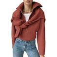 thumbnail image 2 of Suéter Informal Holgado de Punto Acanalado con Cuello en V y Larga para Mujer, con Cremallera de un Cuarto, para Invierno y Otoño Rojo Cobre L, 2 of 9