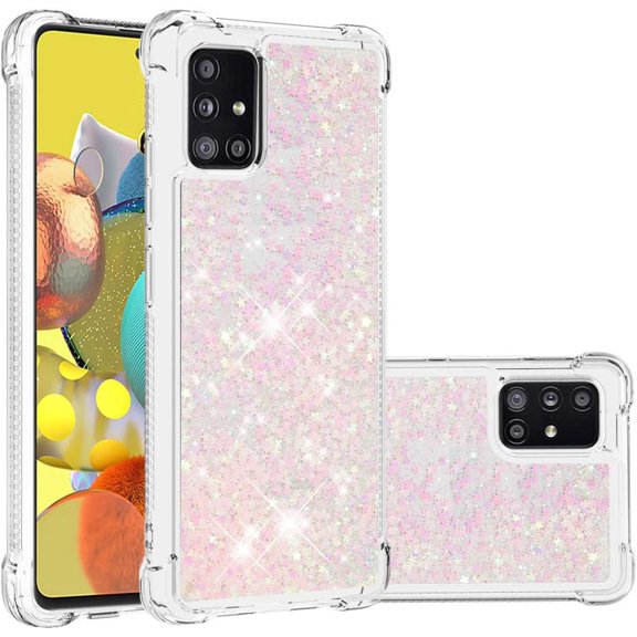 Compatible with Samsung Galaxy A51 Case Glitter Luxury Cute Love Liquid Quicksand Clear TPU Girls Women Stylish Bumper Shockproof Protective Case for Samsung Galaxy A51 Pink YB