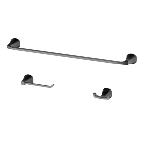 Better Homes & Gardens Simple Flare 3 Pieces Bath Hardware Set in Matte Black Towel Bar, Toilet Paper Holder, Robe Hook Included, Wall Mounted