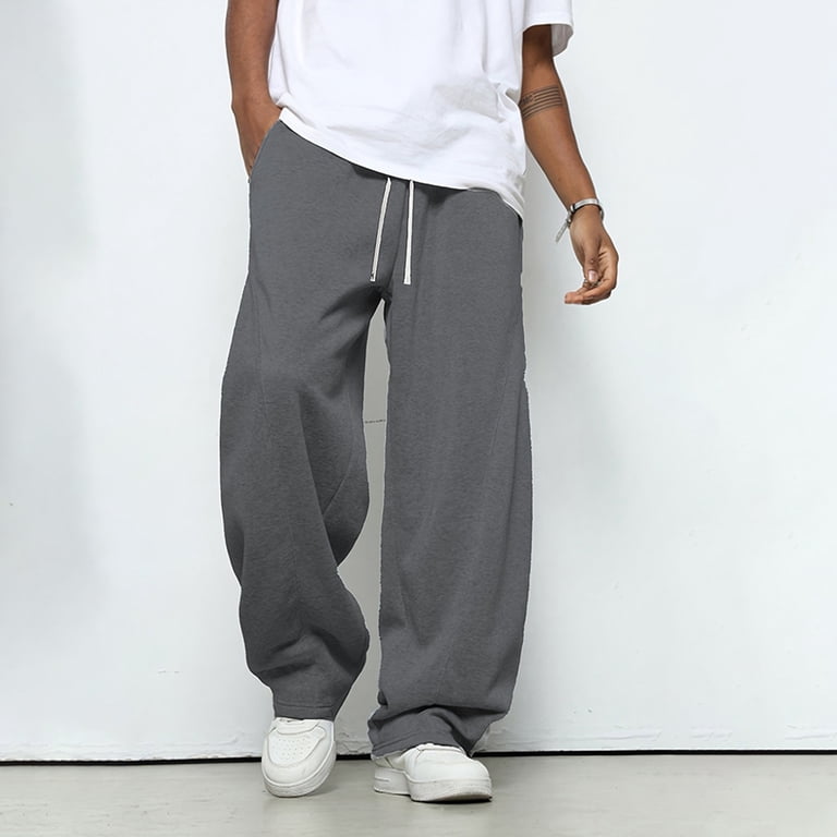 Grey Mens Lightweight Sweats LTTVQM Baggy Sweat Pants Men Casual Drawstring Open Bottom Uncuffed Fall Lightweight  Sweatpants For Men Dark Gray L