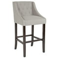 thumbnail image 3 of BizChair 30" High Transitional Tufted Walnut Barstool with Accent Nail Trim in Light Gray Fabric, 3 of 13
