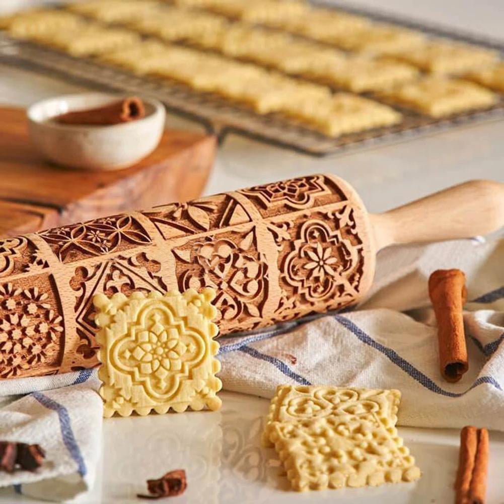 3D Xmas Christmas Embossing Rolling Pin Biscuits Cookies Rolling Stick US M 