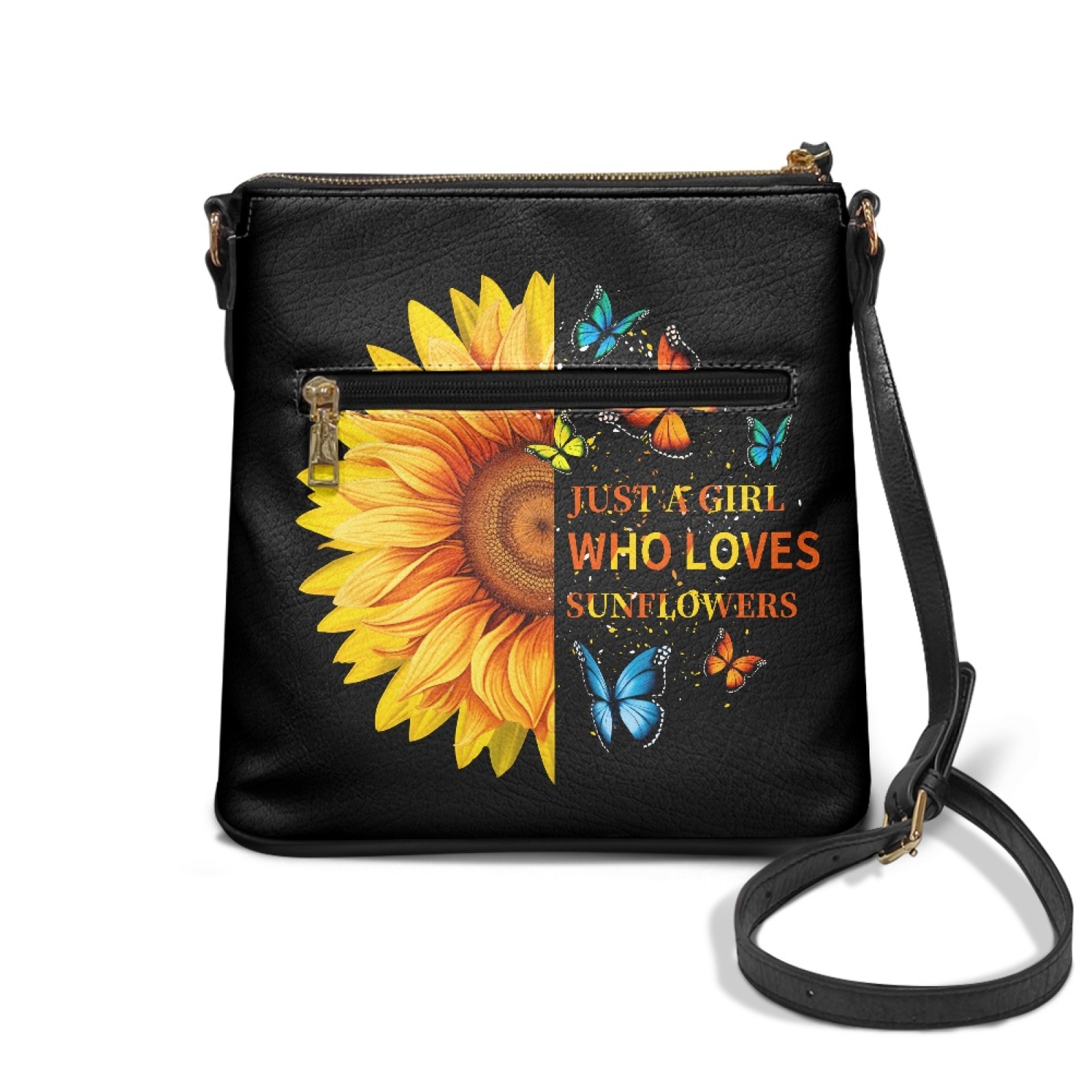 LedBack Sunflower Leather Crossbody Bags for Women, Sling Satchel Purses Shoulder Bag Hobo Purse with Adjustable Strap Multi Pockets, Black