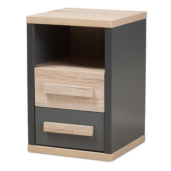 Bowery Hill 2 Drawer Nightstand in Gray and Oak Brown