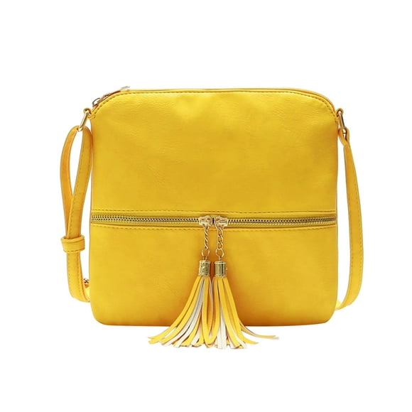 Ladies Fashion Solid Color Leather Large Capacity Adjustable Shoulder Belt Double Zipper Versatile Shoulder Tassels Messenger Bag Work Purse Courier Magazine Prairie State College Mens Messenger Bag