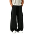 thumbnail image 6 of CLOISE Palazzo Pants for Men Casual with Pockets Big and Tall Breathable Mid Waist Wide Leg Long Pants Elastic Waist Solid Baggy Vacation Outfits Black 5XL, 6 of 7