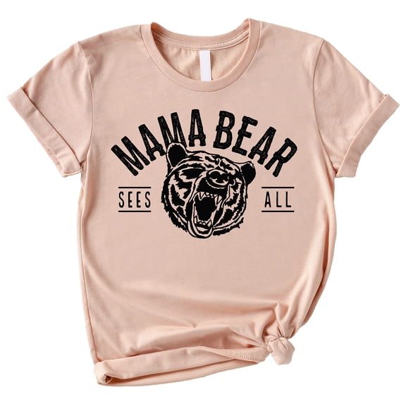 Mama Bear Sees All Shirt for Mom Mother's Day Gift for Mom Gift from Child Black on Peach Shirt Adult Small