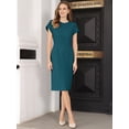 thumbnail image 2 of DARING DIVA Women's Sheath Petal Sleeve Elegant Pencil Dress L Lake Green, 2 of 7