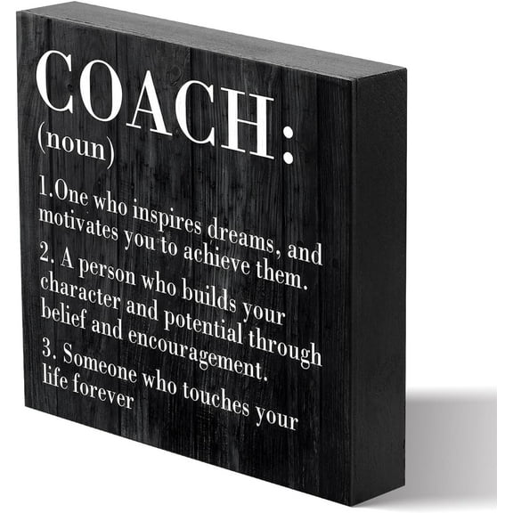 Zomyto 5x5 Inches Inspirational Coach Noun Coach Gifts Desk Decor Wooden Box Sign Rustic Black Wood Block Plaque Box Sign Coach Definition