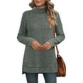 thumbnail image 5 of XPMWRP Women's Solid Color Tunic Tops Turtle Neck Long Sleeve Shirts Oversized Winter Sweaters Side Split High Low Hemline Green XXL, 5 of 6