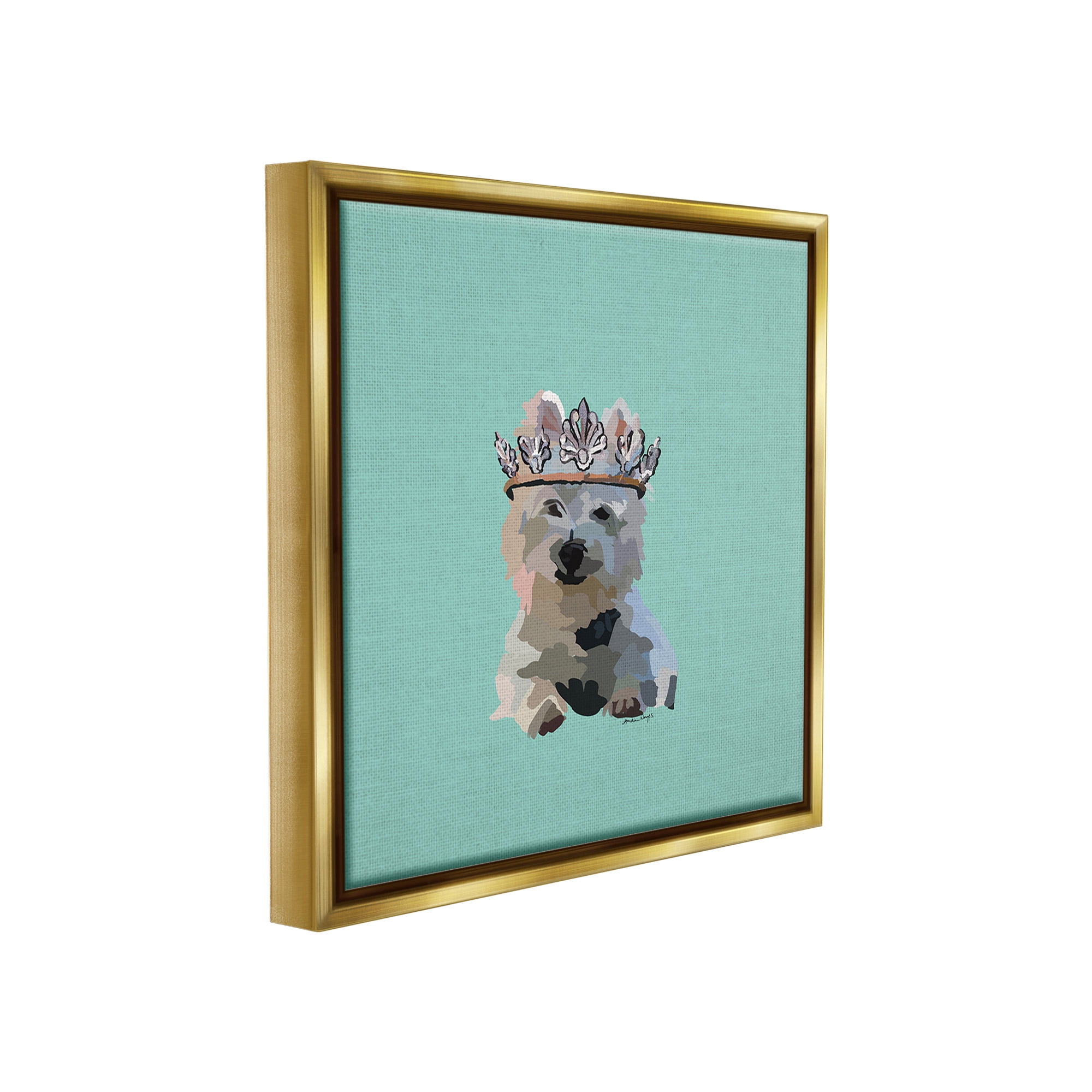 Stupell Industries Westie Terrier with Crown Animals & Insects Painting Gold Floater Framed Canvas Art Print Wall Art, 18 x 18