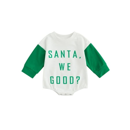

Baby Christmas Romper Letter Print Contrast Color Round Neck Jumpsuit