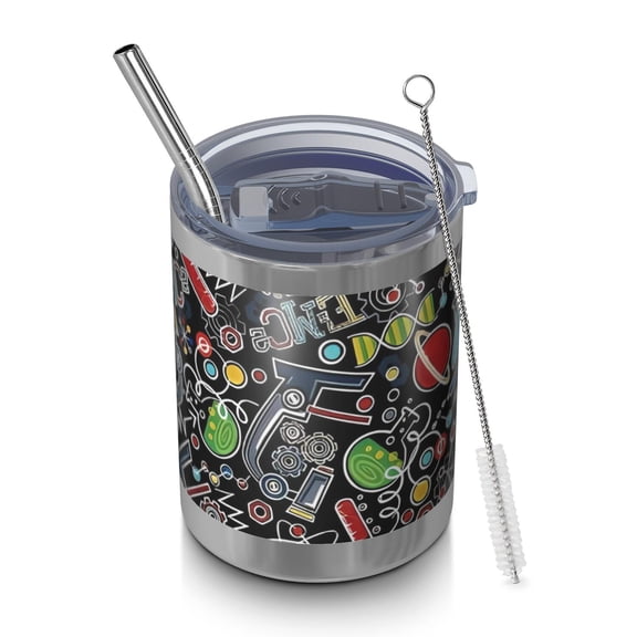 12oz Tumblers Math Equations Science Icons Black Vacuum Insulated Stainless Steel Travel Tumbler Cups Mug with Lid and Straw for Beer,Coffee,Beverages with Cleaning Brush for Cold Hot Drinks