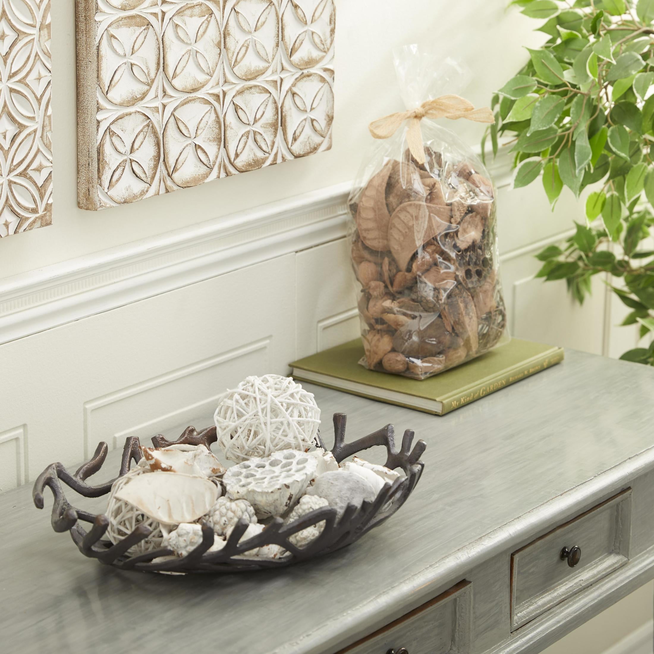 DecMode Brown 8" Handmade Wood Orbs & Vase Filler with Varying Designs (2 Count)