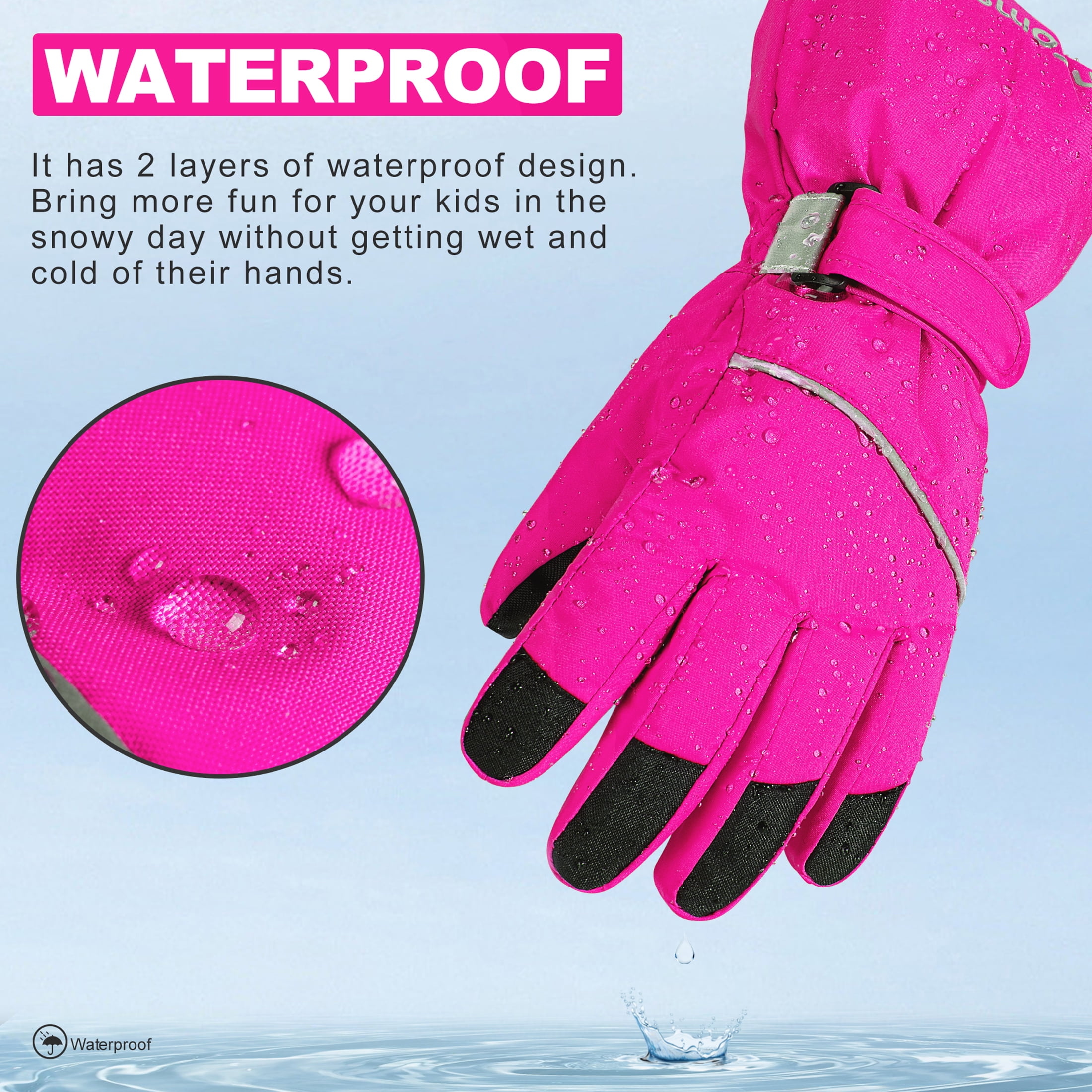 Kids Winter Ski Waterproof Gloves Splash-Proof Warm Soft Gloves For Boy &  Girl