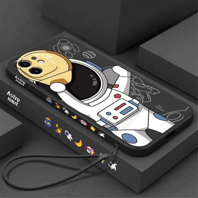 Funda de teléfono con cordón de mano de astronauta para iPhone 14 13 12 Pro Max 13 Mini 14 13 Pro 11 funda de parachoques suave de silicona líquida a prueba de golpes Tan Jianjun unisex