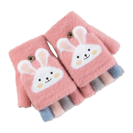 

Snow Gloves For Kids Waterproof Gloves Winter Five Fingers Thickened Students Cute Cartoon Knitted Warm Flip Split Finger Gloves Toddler Snow Mittens PK2 One Size