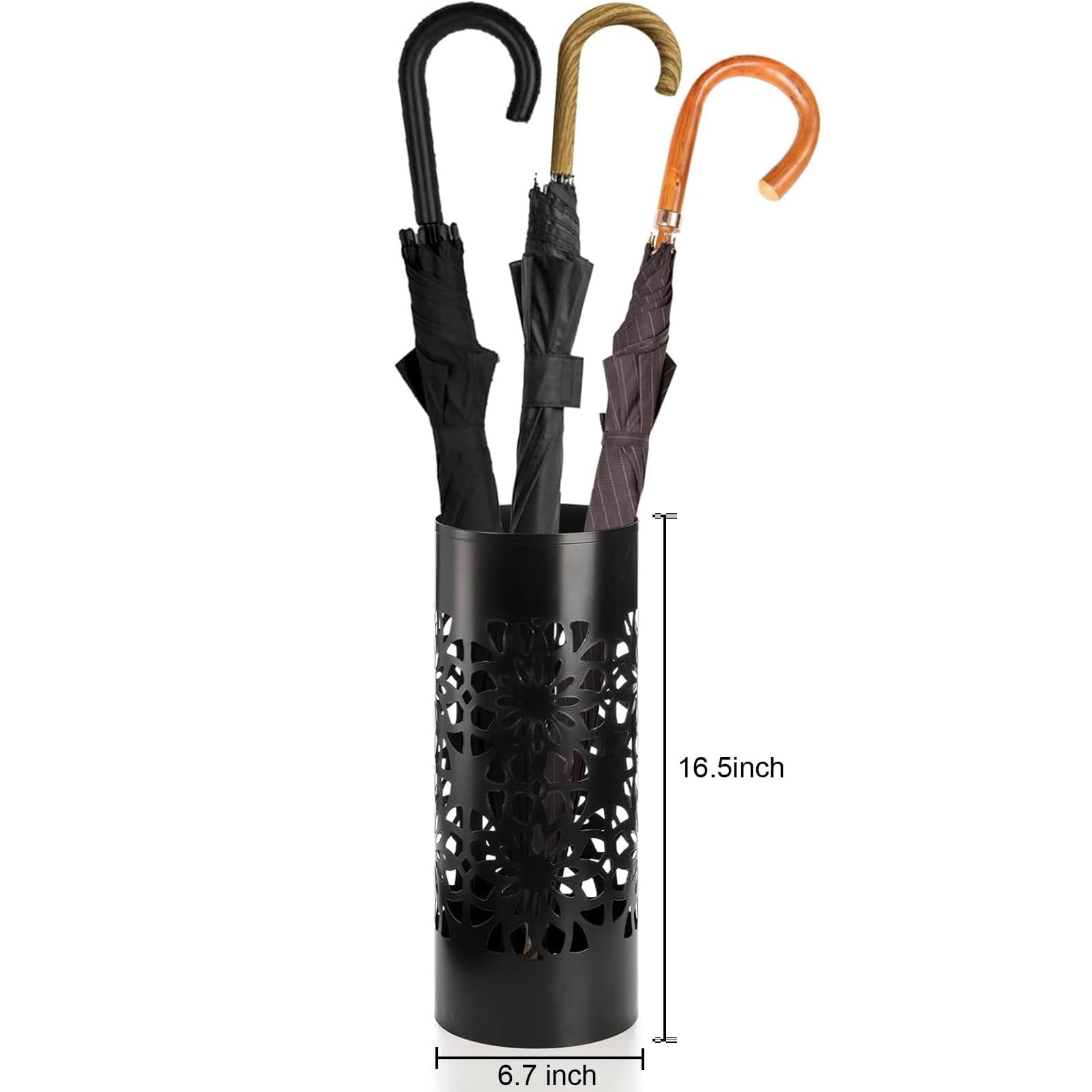 Metal Umbrella Holder  Free Standing Stand For Entryway Canes Walking Sticks Home Office 6.7" X 16.5" Round Black