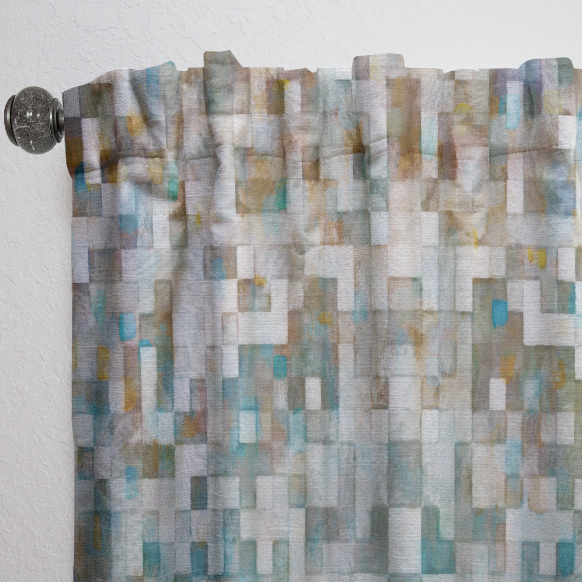 Designart 'Turquoise Blocked Abstract II' Modern Curtain Panel