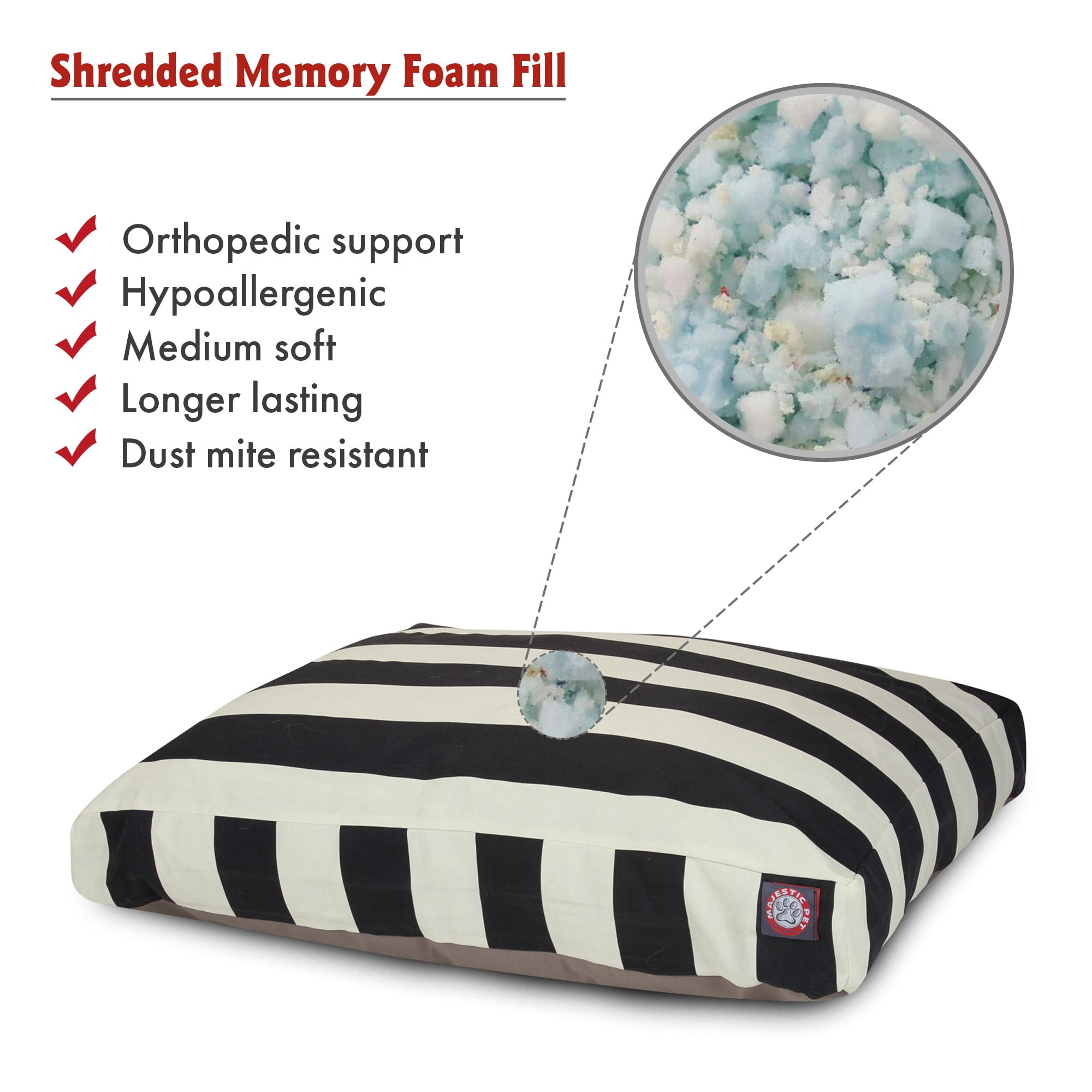 Majestic Pet | Vertical Stripe Shredded Memory Foam Rectangle Pet Bed For Dogs, Removable Cover, Black, Small