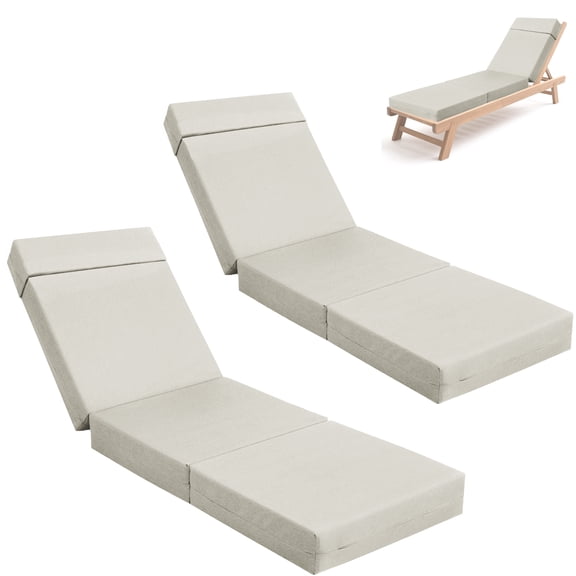 MOPHOTO 2 Pcs Chaise Lounge Cushions Outdoor, 80x26x5 Inch Thick Waterproof Outdoor Furniture Cushions with Removable Cover, Patio Lounge Chair Cushions for Outdoor Furniture, Beige