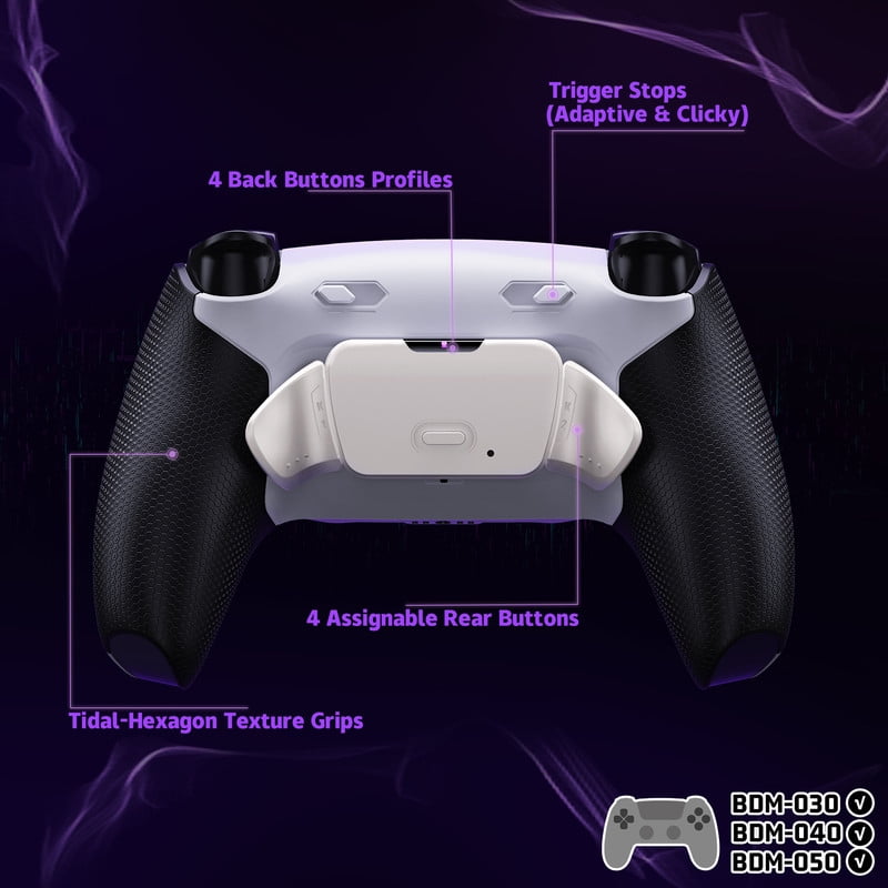 eXtremeRate RISE Plus MAX RMB Back Paddles Kit with Clicky Trigger Stops & Rubberized Grip for PS5 Controller BDM-030 040 050, Remappable Real Metal Back Buttons Kit for PS5 Controller – White Black