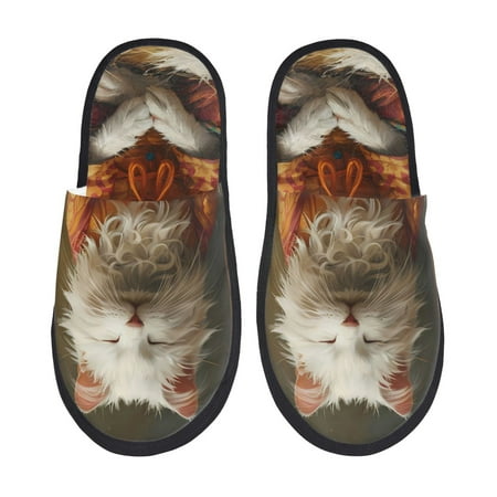 

Fuzoiu Haystack Meditating Cat Print Unisex Furry Slippers Plush Indoor Shoes Trendy House Slippers Anti-Skid EVA Sole House Shoes for Home Office and Travel -Large