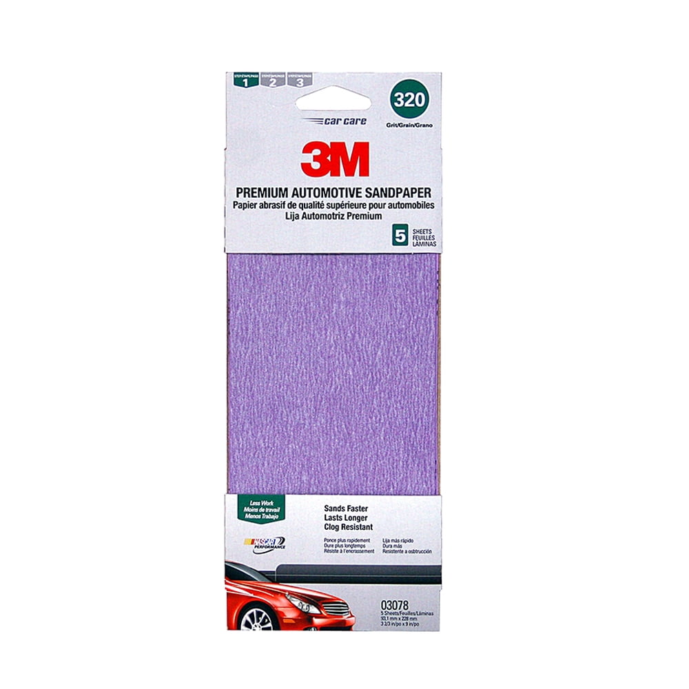 3M Premium Automotive Sandpaper, 320 Grit, 5pk by 3M