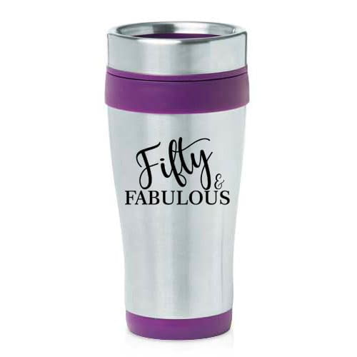 16oz Insulated Stainless Steel Travel Mug Coffee Mug Tumbler Fifty And Fabulous 50th Birthday (Purple)