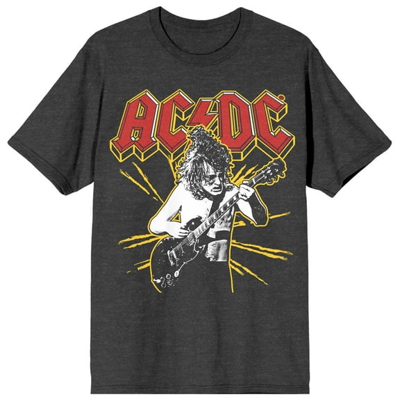 ACDC Yellow Spark Crew Neck Short Sleeve Charcoal Women's T-shirt-Large