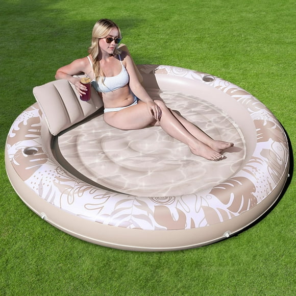 SLOOSH Inflatable Tanning Pool Lounger Float,72" x 65" Pool Floats Adult with Pillow,Luxury Fabric Large Suntan Tub Raft Floatie,Sunbathing Bed Lounge for Water Blow Up