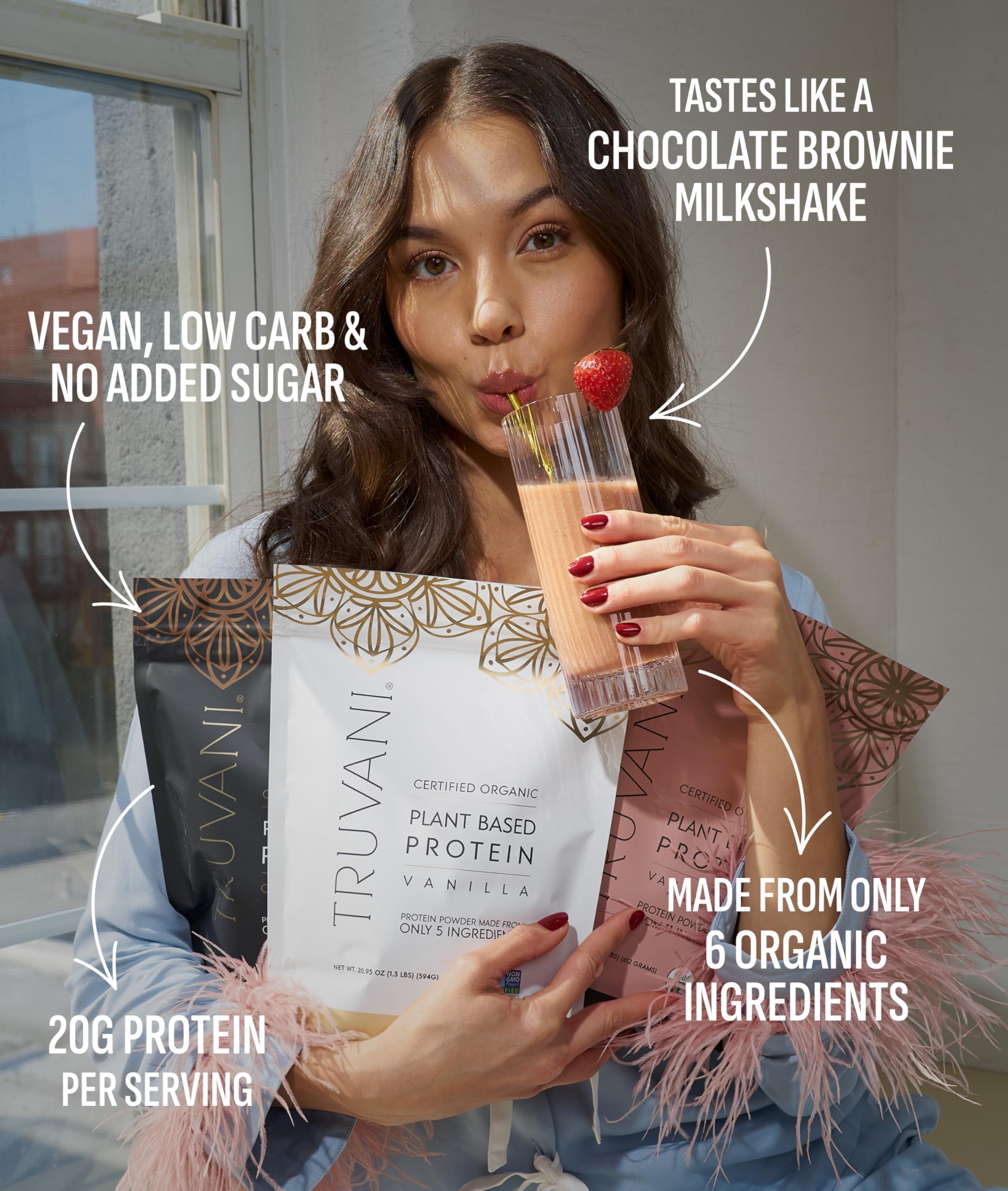 Truvani Vegan Pea Protein Powder | Chocolate | 20g Organic Plant Based Protein | 10 Travel Packets | Keto | Gluten & Dairy Free | Low Carb | No Added Sugar