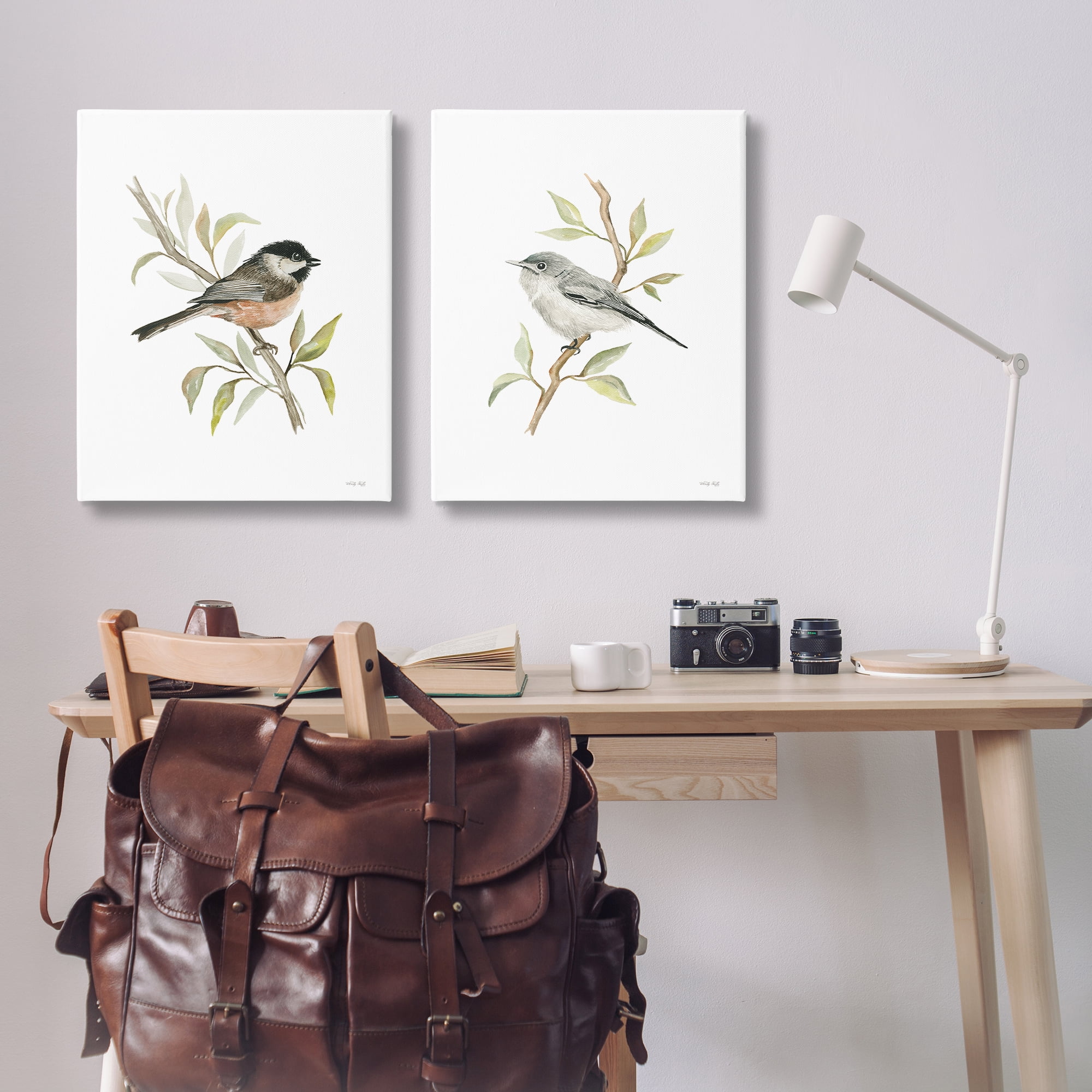 Stupell Industries Small Birds on Branches Animals Painting Wrapped Canvas Art Print Wall Art, 24 x 30, Set of 2