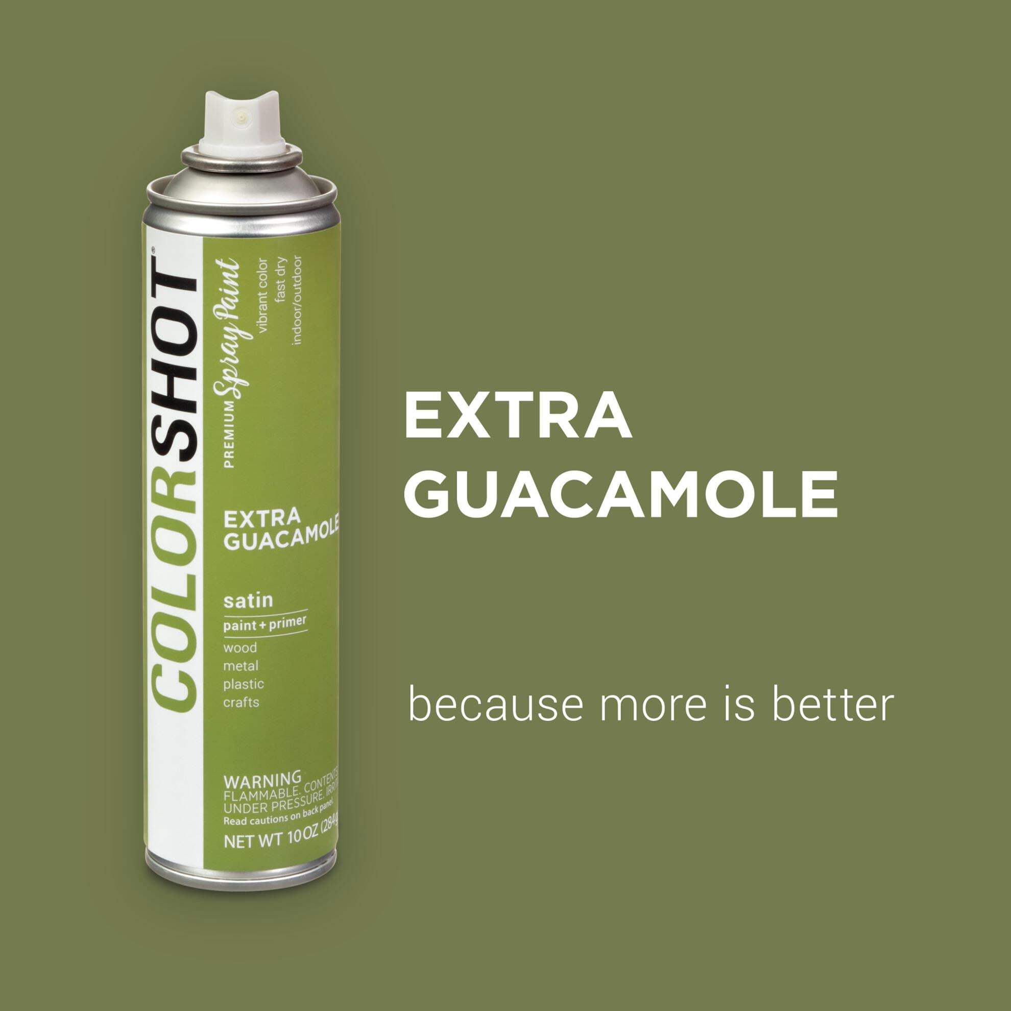 COLORSHOT Satin Spray Paint, Extra Guacamole (Avocado) 10 oz. 4 Pack, Fast-Drying Acrylic Paint, Indoor & Outdoor Use