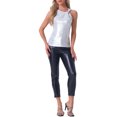 thumbnail image 2 of INSPIRAR CHIC Top de Mujer Sin Mangas Cuello Redondo Metálico Brillante Fiesta Nudo Torcido Cami Tops XL Blanco Plateado, 2 of 6