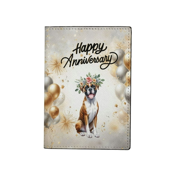 Happy Anniversary Boxer Celebrates Wedding Love Family Party Travel Passport Wallet Boxers Dog Lover Gifts Idea PU Leather Passport Holder Cover - 01015