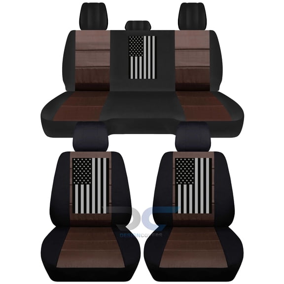 Fits 2012-2018 Dodge Ram w US Flag Cotton Seat Covers Solid Rear:Blk Brown-Full Set