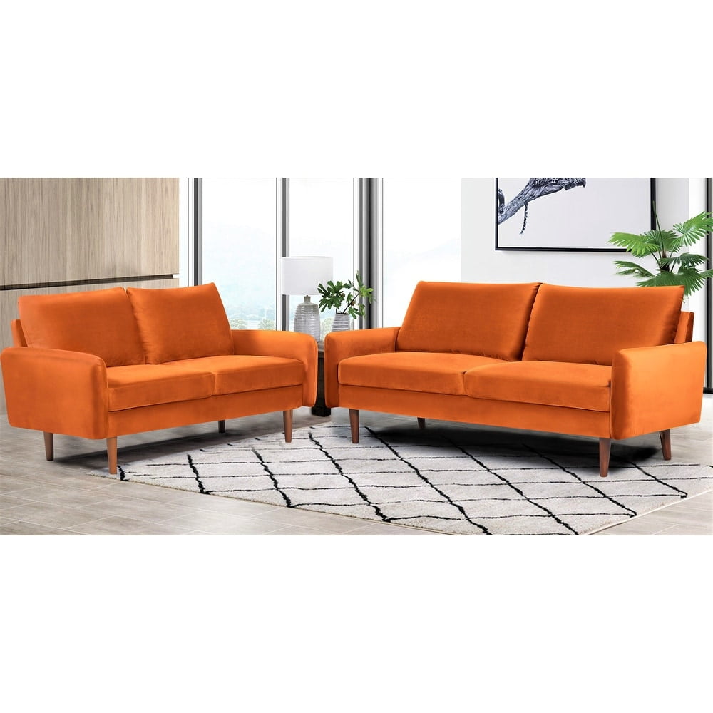 Uspridefurniture 2 Piece Modern Polyester Sofa And Loveseat Set Orange